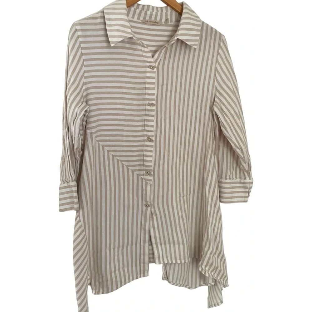 Soft Surroundings 2X Tunic Asymmetrical Top Stripe Buttons front/back Shirt